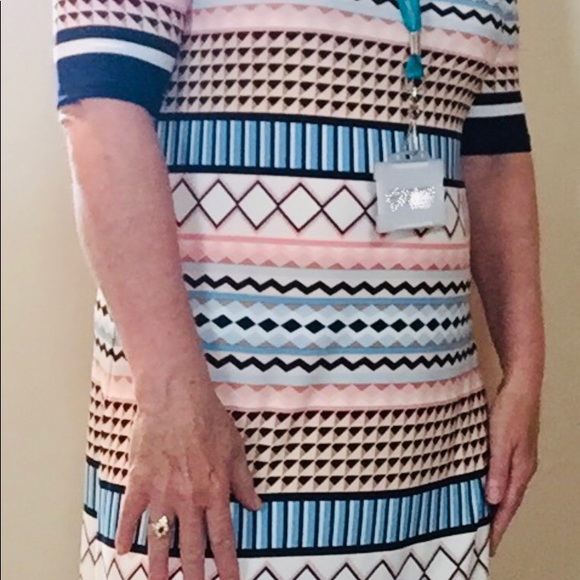 Eliza J Geo pattern dress size 10.  Peach and blue - Picture 4 of 7